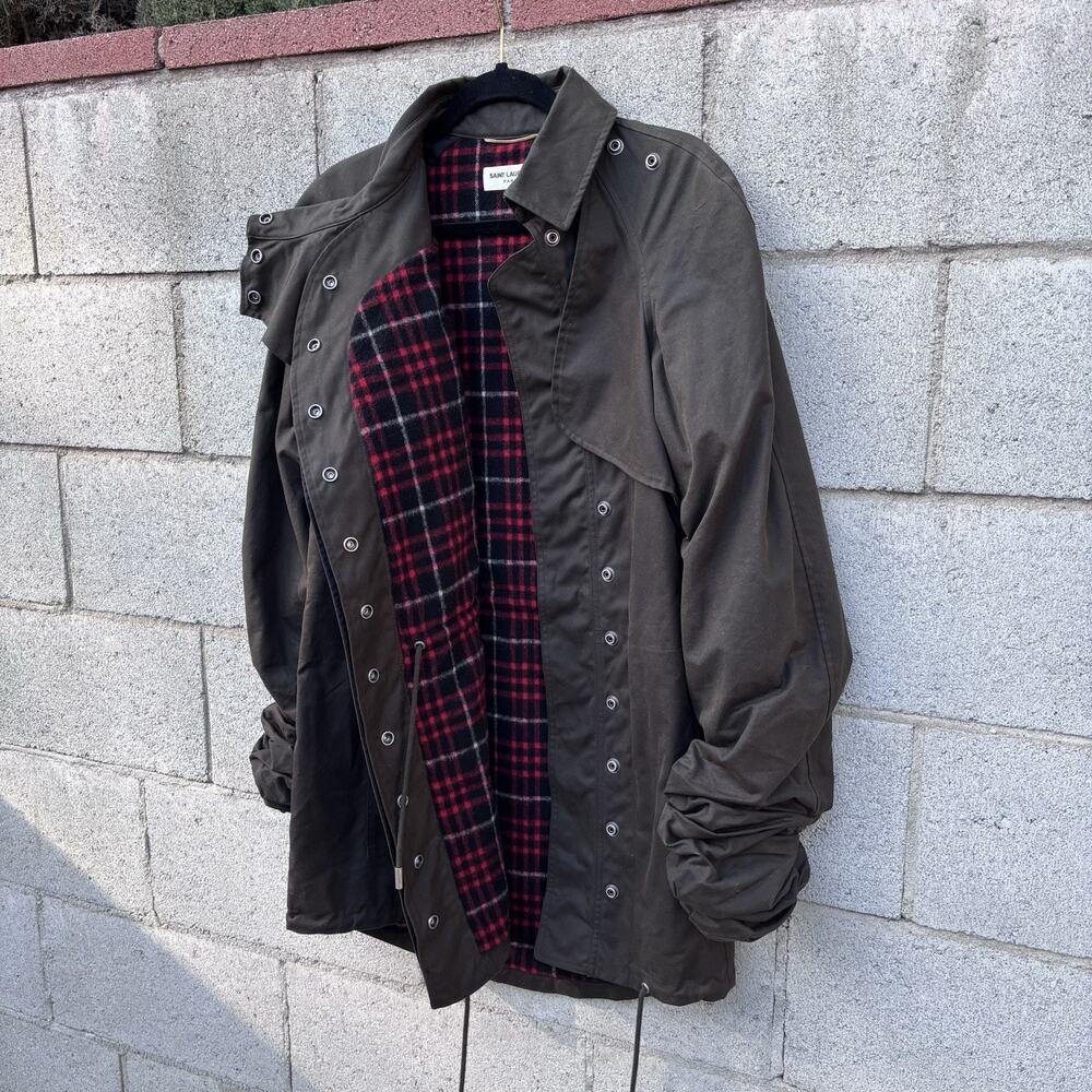 Saint Laurent Women’s Waxed Cotton Military Parka Jacket Army Green Sz 36 - Picture 6 of 12